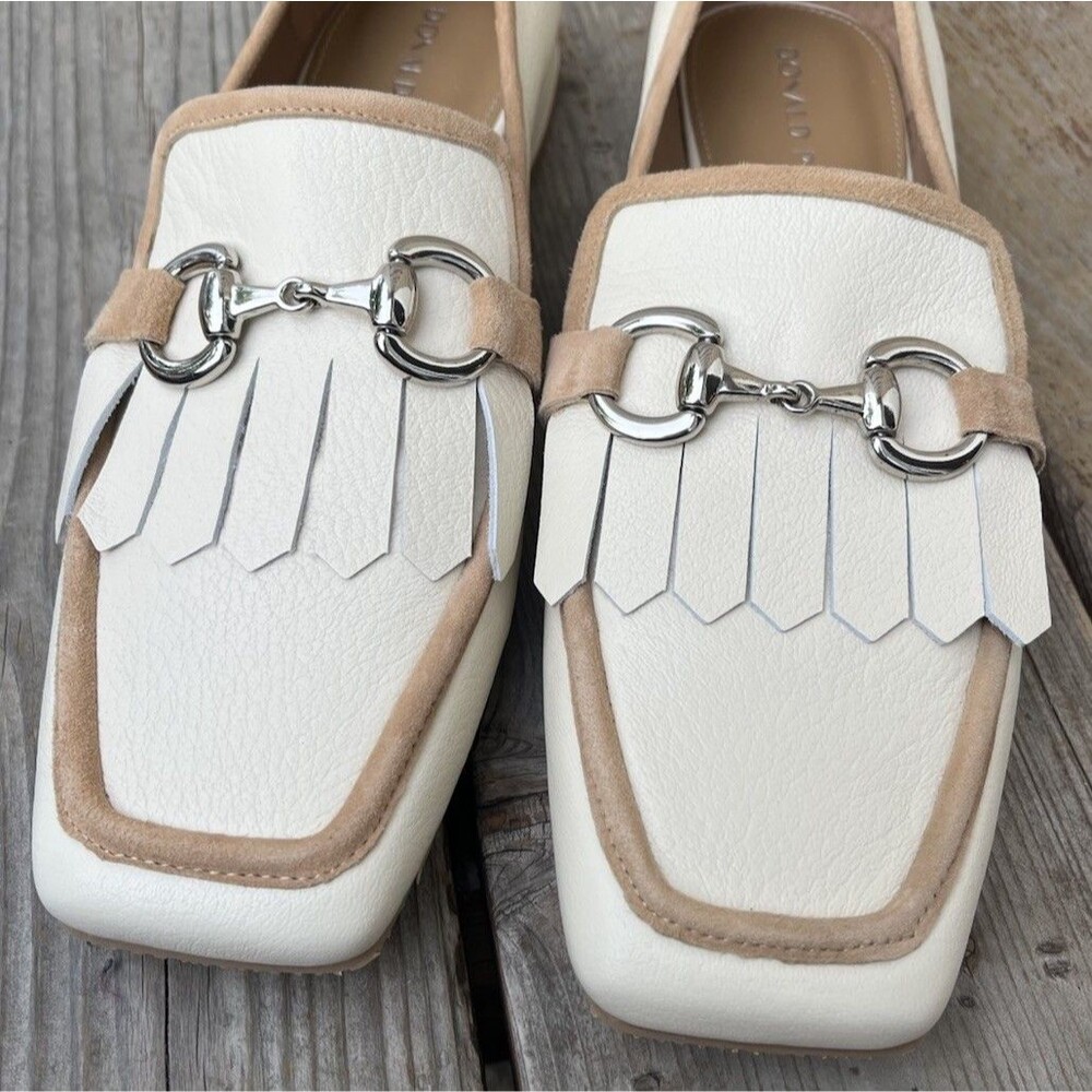 New! Donald Pliner Saeli Women's 10 Cream Leather Loafers Kiltie Horsebit Detail - Picture 5 of 14